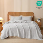 PHF 100% Cotton Waffle Weave Blanket Queen Size, Soft Lightweight Breathable Cozy Summer Blankets for Bed, Luxury Aesthetic Woven Bedding for Home Decor, 90"x90", Light Grey