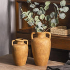 Ceramic Flower Vase with 2 Handles, 8.85 inch Tall Terracotta Rustic Farmhouse Vase, Wide Mouth, for Home Decor, Dining Table, Living Room, Kitchen, Office