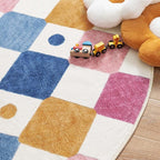 jinchan Round Rug 5ft Kids Washable Rug Indoor Floor Cover Non-Slip Soft Elementary School Classroom Modern Colorful Diamond Carpet for Nursery Daycare Bedroom Playroom Living Room Berries on Cream