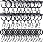 Hotop 60 Pieces 1.65 Inch Metal Drapery Curtain Rings Curtain Hanging Rings and 60 Pieces Metal Drapery Pin Hooks for Drapes Window Door Shower (Black)