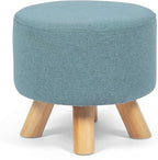 Asense Small Round Ottoman Foot Rest Stool Fabric Padded Seat Footstool Ottoman with Anti-Slip Wooden Legs (Light Blue,Fabric)