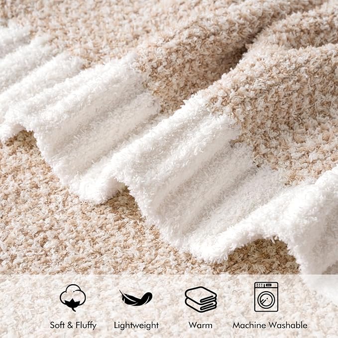 MIULEE Beige Super Soft Throw Blanket for Couch, Cozy Fluffy Warm Throws Knit Blankets for Sofa, Bed, Chair, Living Room, Camping, Picnic, 50 x 60 inch