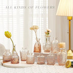 Glass Bud Vase Set of 16, Small Flower Vases, Glass Vases for Centerpieces, Vintage Home Table Decorations Bud Vases (16 Pcs, Amber)