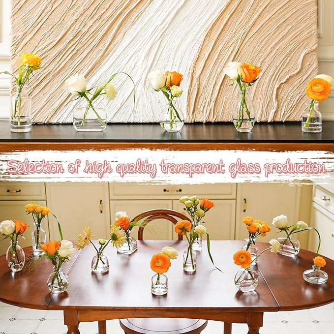 Bud Vases Set of 12, Clear Glass Bud Vase in Bulk, Small Vases for Centerpiece Mini Modern Flower Vase Transparent, Wedding Party Table Home Decor
