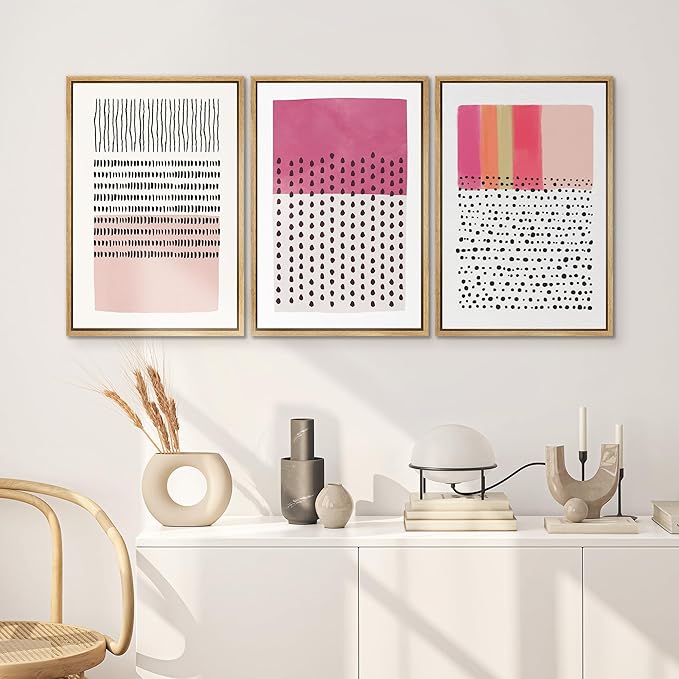 SIGNWIN Framed Canvas Print Wall Art Set Pink Geometric Color Block Collage Abstract Shapes Illustrations Modern Art Contemporary Minimal Ultra for Living Room, Bedroom, Office - 24"x36"x3 Natural