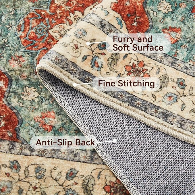 Topllen Washable Area Rug - 3'x5' Boho Bedroom Rug Indoor, Non-Slip Low-Pile Rugs for Living Room Bathroom Kitchen Front Door, Entry Throw Carpet Stain Resistance (Rust, 3x5ft)