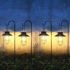 4 Pack Hanging Solar Lantern Lights with Shepherd Hook, Metal Waterproof Warm White Edison Bulb Lights for Garden Outdoor Pathway