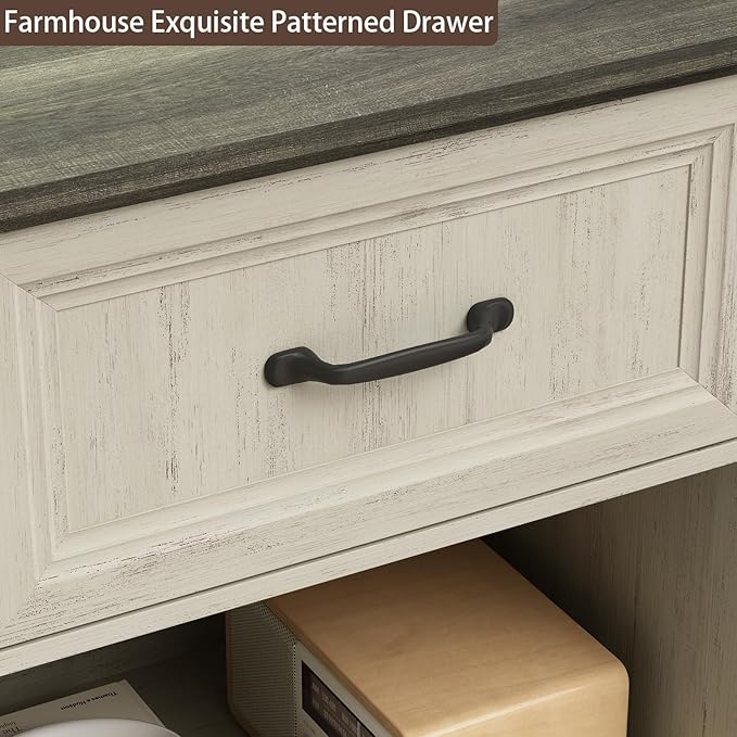 CARPETNAL 20" Farmhouse Nightstand Set of 2, End Table with Large Drawers & Open Storage, Side Table, Bedside Table for Bedroom, Living Room, White