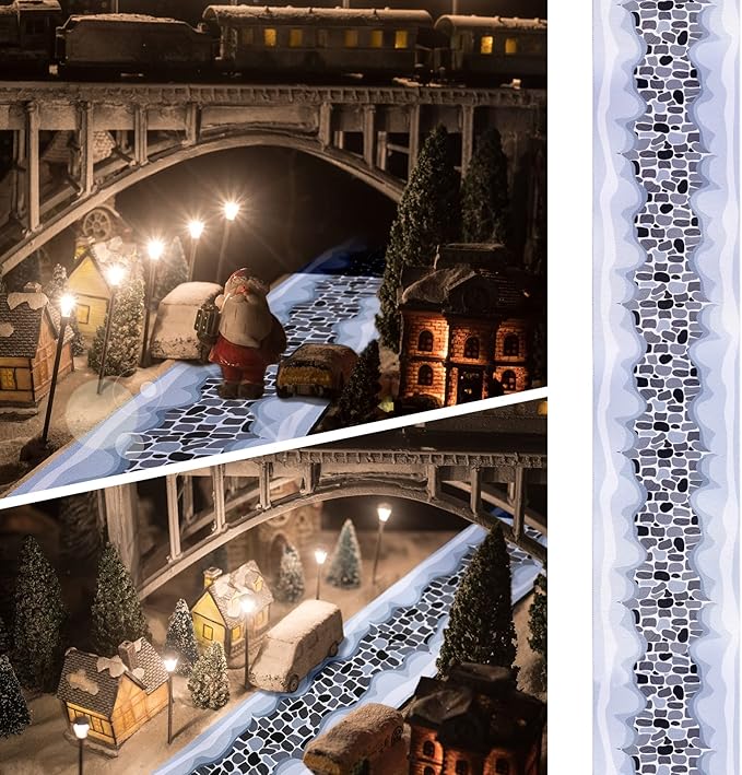 Jetec 2 Pcs Christmas Village Accessories Christmas Brick Snow Road Village Street Mat Decorations Snow Brick Mat for Home Garden Landscape, 4.7 x 47.2 Inch(Fresh Style)