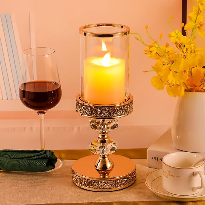 Candle Holder, Pillar Candle Holders, Crystal Candlesticks Holder for Wedding, Parties, Events, Chirstmas,Home Decor, Table Centerpieces CH028D (M)