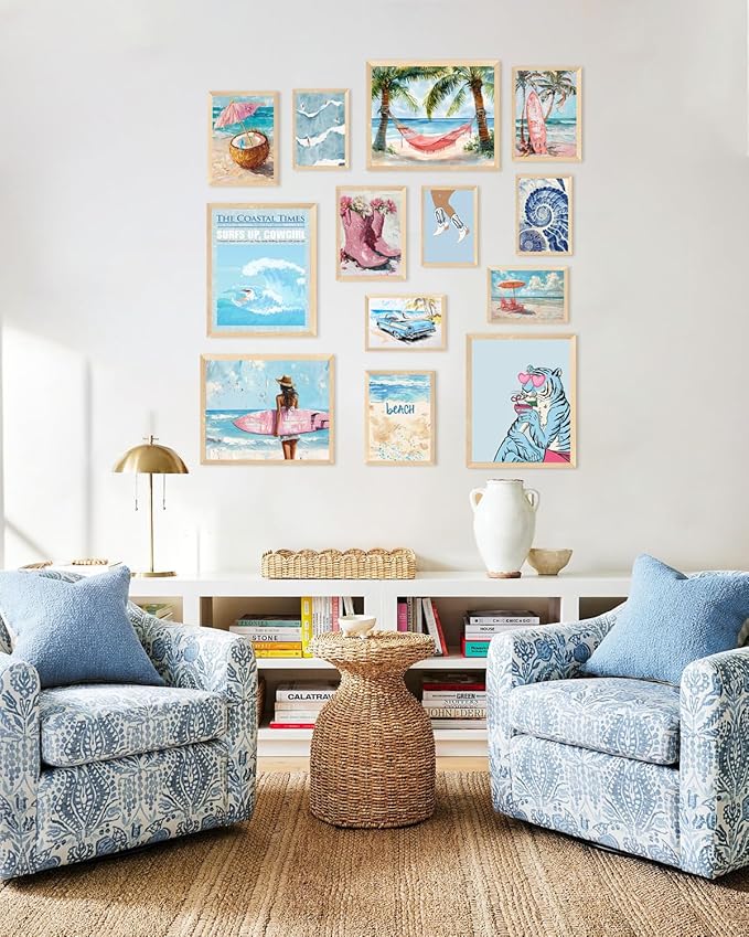 KBKBART Coastal Cowgirl Room Decor Aesthetic Set of 13, Coastal Granddaughter Prints For Wall Decorations, Preppy Cowgirl Wall Art, Blue Beach Room Posters For Teen Girls Bedroom Decorations (Unframed)