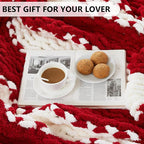 L'AGRATY Chunky Knit Blanket Throw - Soft Chunky Throw Blanket 30x40: 100% Hand Kintted Chenile Crochet Throw Blanket for Couch - Large Cable Knit Chunky Blanket for Home Decor(Red and White)