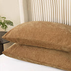CaliTime Throw Pillow Covers Decorative 20 X 26 Inches Pack of 2 Cozy Chenille Standard Pillow Shams Cases for Couch Sofa Bed Living Room Home Apricot Brown