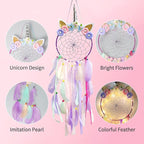 LED Lighted Up Unicorn Dream Catcher Wall Decor Colorful Feather Dreamcather Wall Hanging for Girls Kids Bedroom Decoration (Purple with Light)