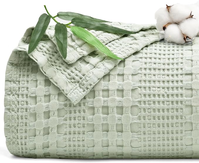 PHF Cooling Waffle Blanket Queen Size, Lightweight 60% Rayon Derived from Bamboo & 40% Cotton Breathable Blanket for Hot Sleepers, Soft and Luxury for Bed Couch and Sofa, 90"x90", Mint