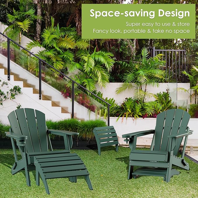 GREENVINES Adirondack-Ottoman | HDPE Plastic | Outdoor Footrest | All Weather | Foot Rest | Foot Stool | Forest | for Adirondack Chair | for Patio Backyard Pool