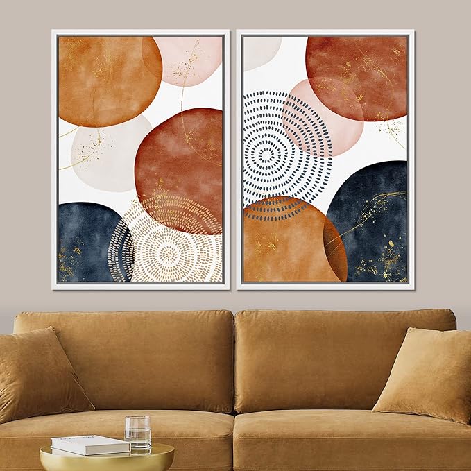 SIGNFORD Framed Wall Art Print Set Vintage Mid-Century Spiral Watercolor Dot Abstract Shapes Illustrations Modern Minimalist Multicolor for Living Room, Bedroom, Office - 16"x24"x2 White