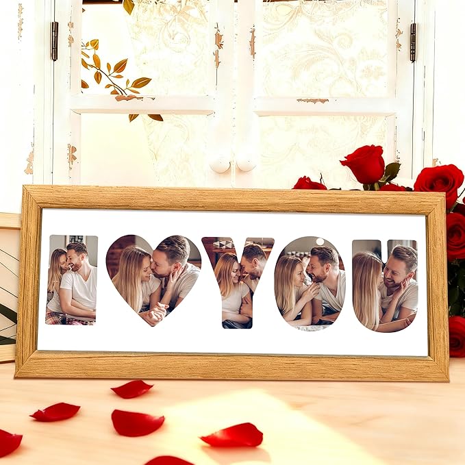 Gifts for Him/Her - Personalized Photo Frame with Love Design, Wall Mount or Tabletop Display, Romantic Gifts for Boyfriend Girlfriend Anniversary Birthday Valentine's