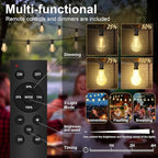 100FT Outdoor String Lights Waterproof with 64+4 Bulbs (1.5FT Bulbs Spacing), Remote & Dimmer, Commercial Patio String Lights with 3 Mode Light & Timing, 100PC Mounting Ties for Outside