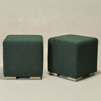 KINWELL 18.5" Wide Modern Square Boucle Upholstered Ottoman with Solid Wood Legs Set of 2, Cube Ottoman Multi-Functional Sofa Footrest, Extra Seating for Living Room, Bedroom, Fully Assembled (Green)