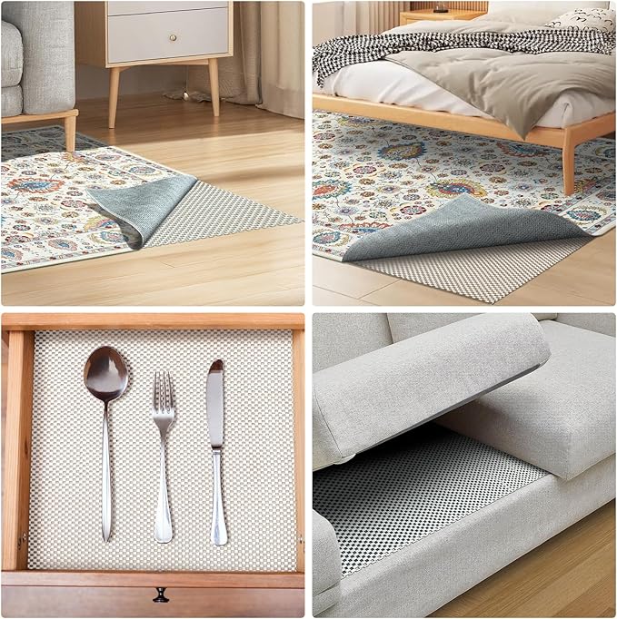 Non Slip Rug Pad Rug Gripper for Hardwood Floors, 5x7Ft Anti Skid Mat for Under Area Rugs, Thick Cushioned Carpet Pad for Floor Protection