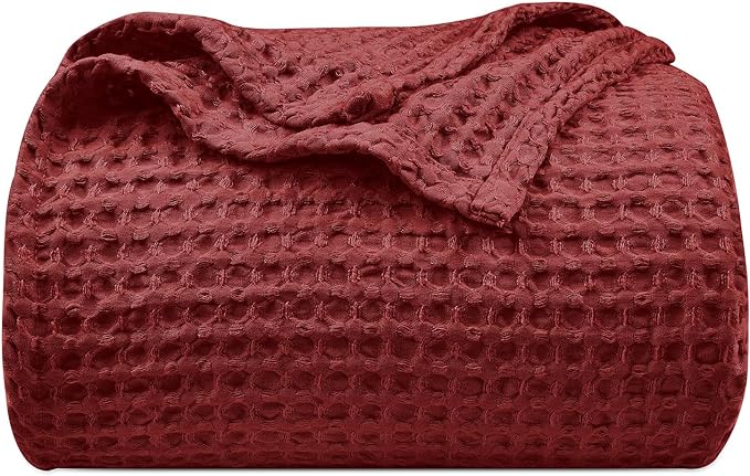 PHF Ultra Soft Waffle Weave Blanket King Size 104"x 90"- Washed Lightweight Breathable Cozy Woven Blanket for Bed - Aesthetic Decor for Couch Bedding Sofa Home Car - Wine
