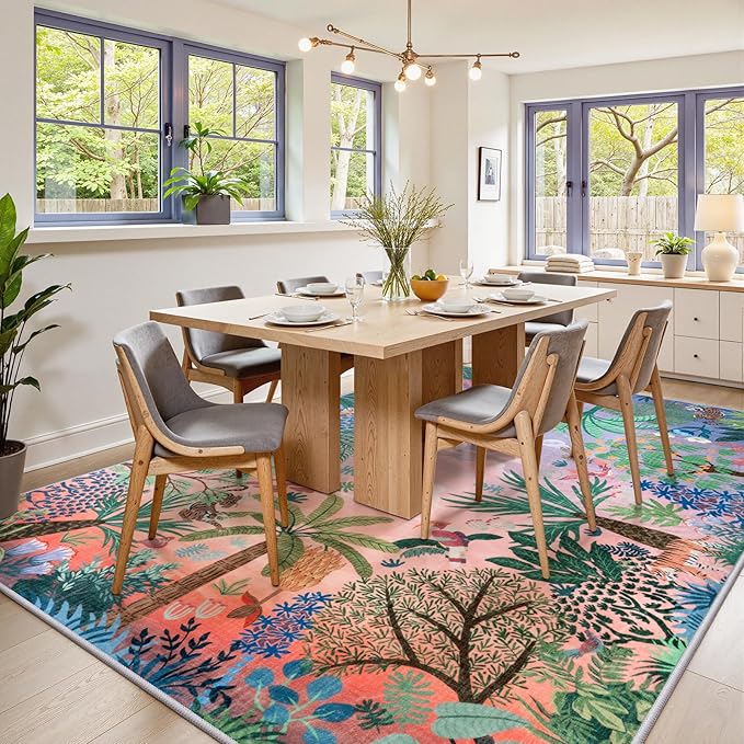 LIVEBOX Machine Washable Area Rugs 8x10 Lavender Girls Bedroom Rug, Soft Ultra-Thin Nursery Girl Carpet for Living Room, Jungle Purple Rugs for Girls Room, Lilac Rug for Nursery Room