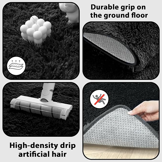 CAIYUECS Area Rug 7x10: Black Modern Indoor Soft Shaggy Fuzzy Floor Carpet for Living Room