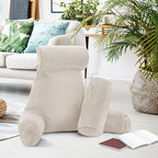 Nestl Reading Pillow Large Bed Pillow, Back Pillow for Sitting in Bed Shredded Memory Foam Chair Pillow, Reading & Bed Rest Pillows Linen Back Pillow for Bed, Bed Chair Arm Pillow with Pockets