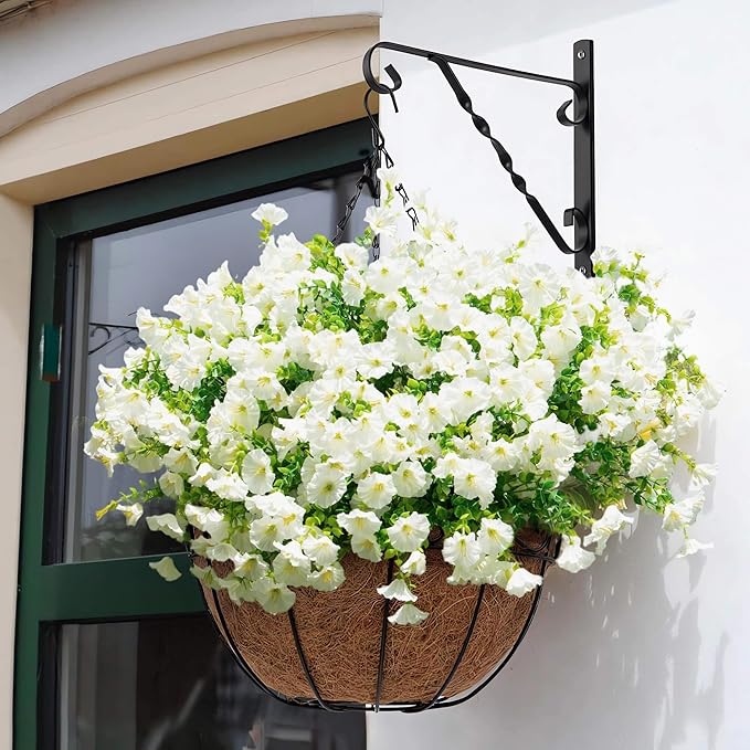 Artificial Fake Flowers For Outdoor Outside Decoration,16 Bundles UV Resistant Faux Plastic White Flowers with Green Eucalyptus Stem Plants Bulk Look Real for Home Porch yard Patio Planters (White)