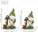 TERESA'S COLLECTIONS Resin Garden Gnomes Decor with Solar Lights, Fathers Gifts, Green Outdoor Decorations for Porch Patio, Gifts for Dad and Mom，Outdoor Garden Decor Ornaments for Outside, 10"