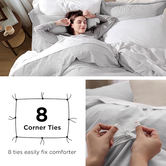 Bedsure Light Grey Duvet Cover Twin/Twin XL Size - 2 Pieces Prewashed Cotton-Like Extra Soft Bedding Set, Includes 1 Twin Duvet Cover 68x90 Inches with Zipper Closure & 1 Pillow Sham, No Comforter