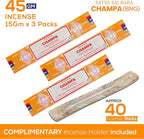 Satya Nagchampa Champa Incense Sticks, Satya Bng (Bangalore) Insenses 15gmx3 Pack (45 GMS) with Raajsee Incense Holder Bundle, Satya Nagchampa Natural Incense