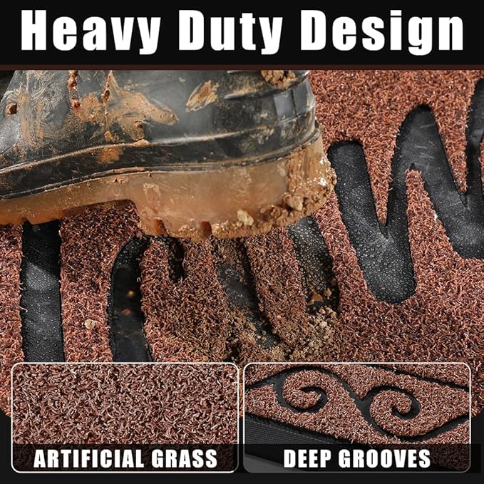 Yimobra Welcome Mat, Heavy Duty Sturdy Door Mats for Home Entrance Outdoor Indoor, Front Doormat for Outside Patio Floor Entry Porch Garage Office, Waterproof, Low Profile, 47 x 24, Maroon