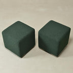 KINWELL 18.5" Wide Modern Square Boucle Upholstered Ottoman with Solid Wood Legs Set of 2, Cube Ottoman Multi-Functional Sofa Footrest, Extra Seating for Living Room, Bedroom, Fully Assembled (Green)