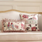 patdrea Designer Throw Pillow Covers Set of 4,Vintage Red Linen Pillowcases with Flower and Birds Pattern Pillows Cover for Couch,Farmhouse Decorative Cushion for Bed Living Room Outdoor Car