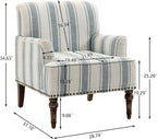 UIXE Stripe Accent Chair, Living Room Arm Chairs Modern Nailhead Trim Club Armchair with Wood Legs, Comfy Upholstered Sofa Lounge Seat Reading Seat Bedroom Side Seating for Home Office, Blue