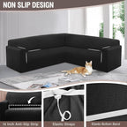 HDCAXKJ Sectional Couch Cover L Shape Stretch Sofa Covers Washable Jacquard Corner Couch Slipcover Non Slip Sectional Slip Cover U Shaped Furniture Protector for Pets Dogs (Black, Large)