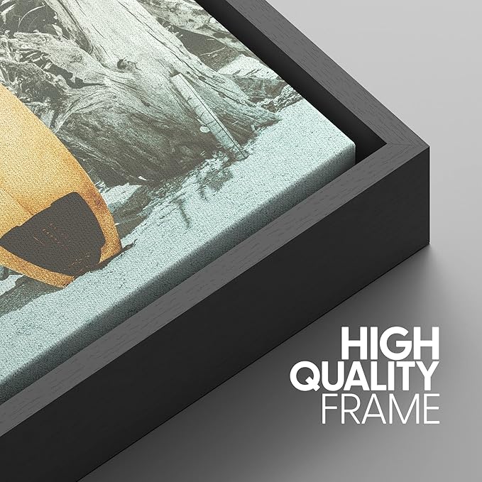 SIGNWIN Framed Canvas Print Wall Art Set Retro Sunset Hawaiian Surfboard Palm Trees Nature Wilderness Photography Modern Art Landscape Relax/Calm for Living Room, Bedroom, Office - 24"x36"x3 Black