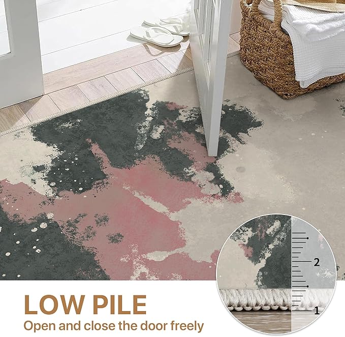 Area Rugs 8x10 for Living Room Bedroom, Modern Splash Abstract Machine Washable Rug, Large Soft Low Pile Floor Cover with Non Slip Backing for Dining Room, Pink/Charcoal