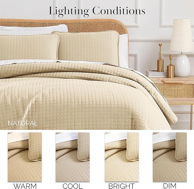Southshore Fine Living, Inc. Twin XL Comforter Quilt Bedding Set, Dorm Room Essential Bedding, Stain Resistant, Machine Washable Bedspread, XL/Twin Beige Quilt Bed Spread w/Pillow Sham, Soft Sand