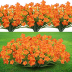 Krissing 8 Pcs Fall Artificial Outdoors Flowers,UV Resistant Fake Fall Plastic Flowers Fuax Fall Shrubs for Outdoors Autumn Home Garden Porch Window Box Thanksgiving Fall Outdoor Decor (Orange)