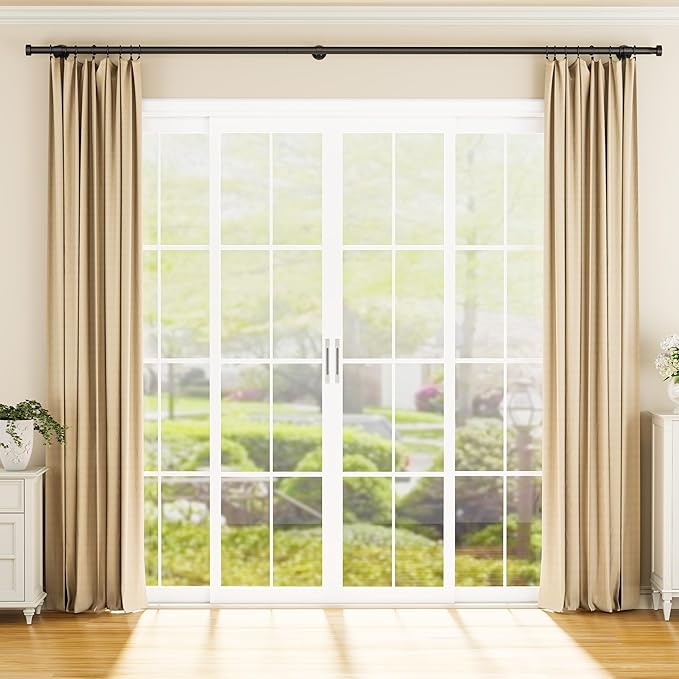 Heavy Duty Curtain Rod 32-150 Inch, 1 Inch Adjustable Curtain Rods for Windows, Extra Long Window Treatment Rods with Aluminium Finials, Easy Installation