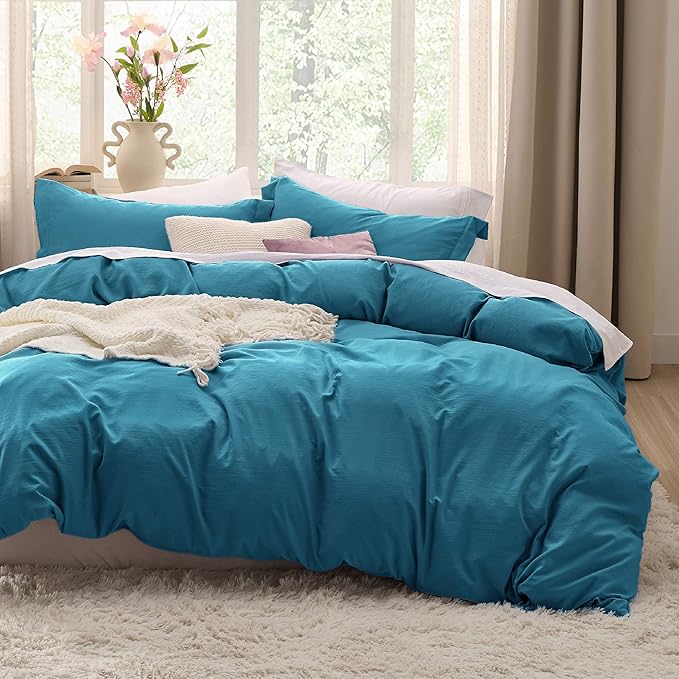 Bedsure Teal Duvet Cover King Size - 3 Pieces Prewashed Cotton-Like Extra Soft Bedding Set, Includes 1 Duvet Cover 104x90 Inches with Zipper Closure & 2 Pillow Shams, Comforter Not Included