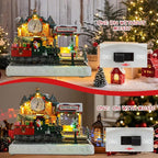 Bdor Christmas Train Station Decoration – Lighted Animated Holiday Village Scene with Train, Clock Tower & Waiting Hall – Plug-in Resin Christmas Tabletop Ornament – 9.8"x5.5"x7.9"