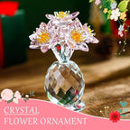 Pink Crystal Flower Ornament with Base Flower Figurine Collections Glass Flowers Bouquet Gift for Women Crystal Christmas Decoration for Home