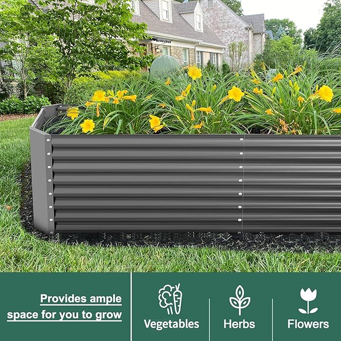 Land Guard 8×4×2 ft Galvanized Raised Garden Bed Kit, Galvanized Planter Raised Garden Boxes Outdoor, Large Metal Raised Garden Beds for Vegetables(Grey)…