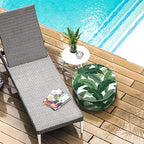 LVTXIII Outdoor/Indoor Round Inflatable Ottoman, All Weather Patio Footstool, Portable Footrest Seat for Patio Garden, Camping or Home, 21"x21"x9", Swaying Palms Green