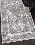 Unique Loom Rosso Collection Vintage, Traditional, Bohemian, Geometric, Distressed, Southwestern Area Rug, 2' 0" x 6' 0", Gray/Ivory