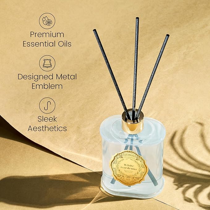 M&SENSE 8.4 oz Large Reed Diffuser for Home | Gardenia Scent Oil Diffuser with Sticks | Bedroom Bathroom Living Room Decor